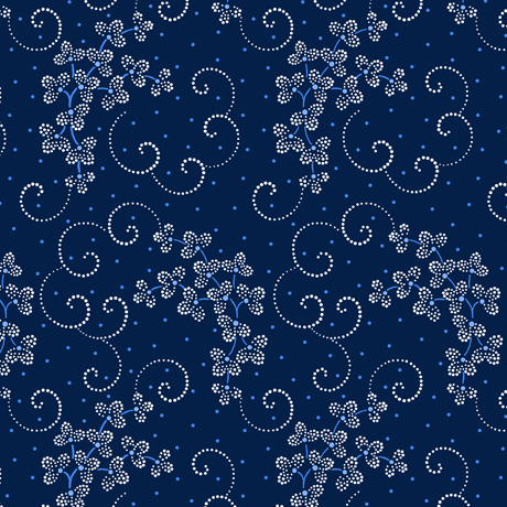 Danbury - Dotted Leaf and Scroll Navy