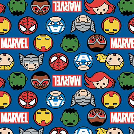 Bavlnená látka Marvel Kawaii - Heroes Faces and Logo